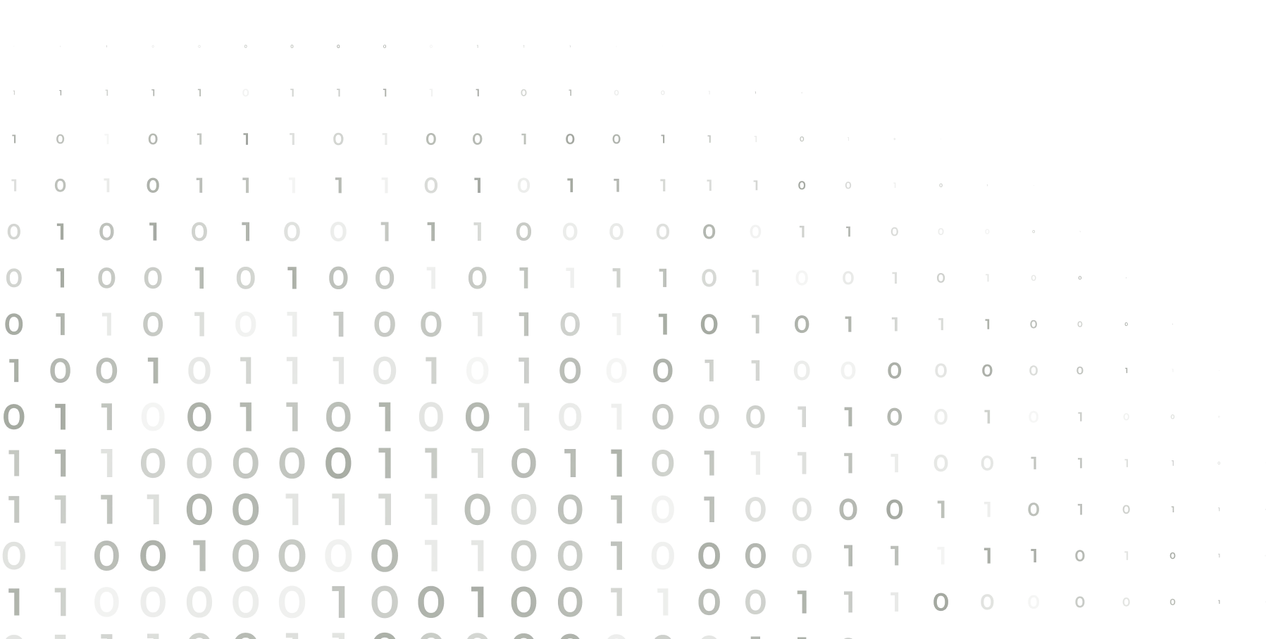Falling binary code digits 0 and 1 in blue on black, arranged in a triangular wave pattern.