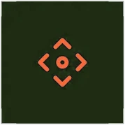Orange crosshair icon with four arrows on navy blue background.