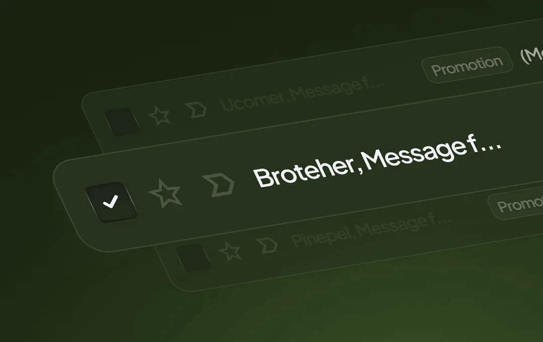 Close-up of an email inbox showing a selected message with partial subject 'Broteher, Messagef...'.
