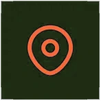 Orange location pin icon on a dark blue background.